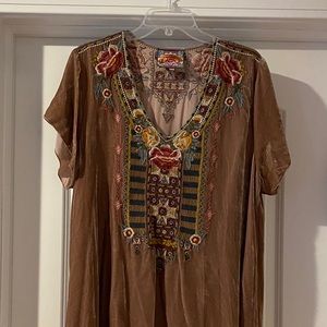 Johnny Was velvet top with Embroidery